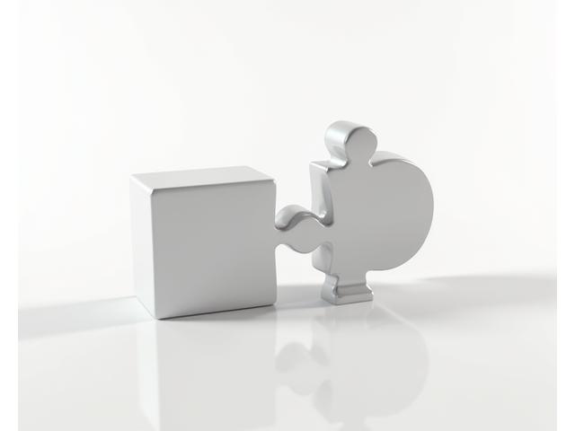 Abstract representation of merging puzzle pieces or gears, symbolizing M&A strategy