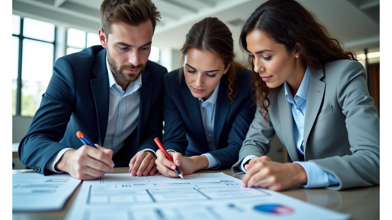 Business professionals reviewing comprehensive compliance strategy documents