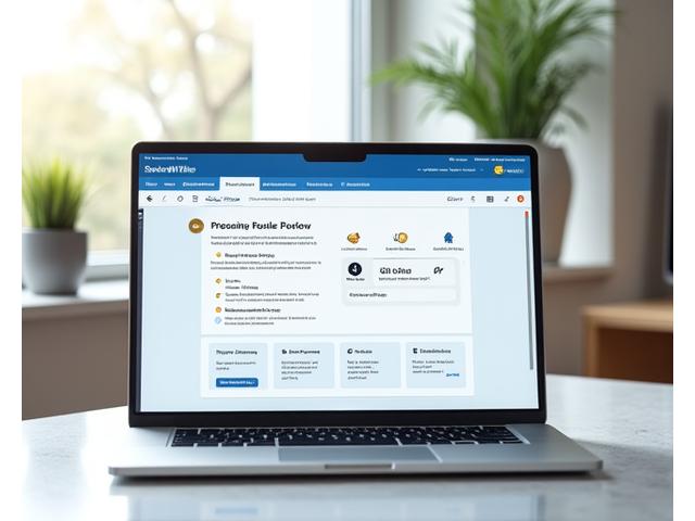 A computer screen displaying an intuitive online will creation interface, with digital signature fields and a notary seal, conveying security and legal compliance, set in a professional, contemporary office environment.