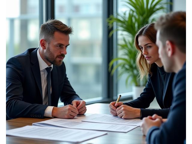 A business leader shaking hands with a legal consultant, with a clear, compliant workplace handbook on the table.
