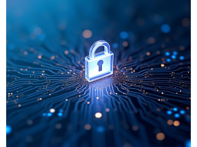 Abstract depiction of digital security with a padlock icon on a glowing circuit board, representing data protection and cyber law